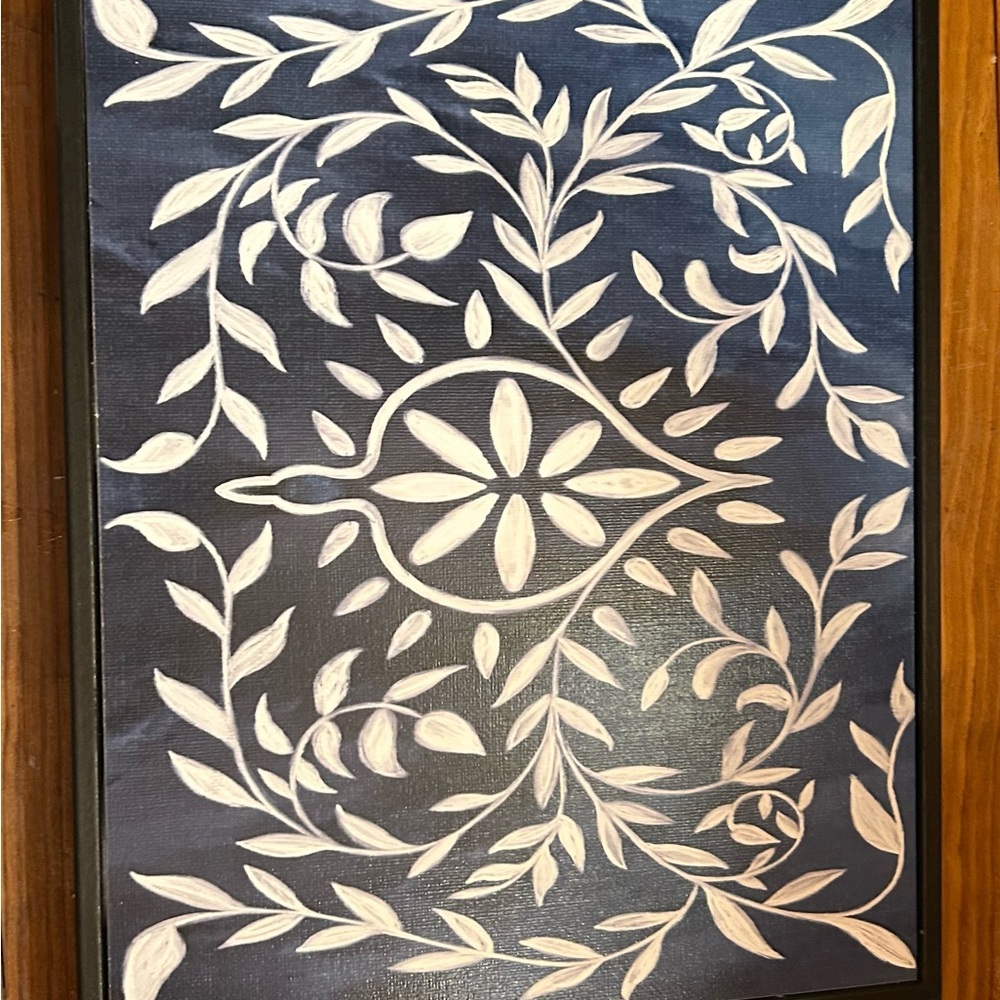 Floral Dark Blue and White Wall Art